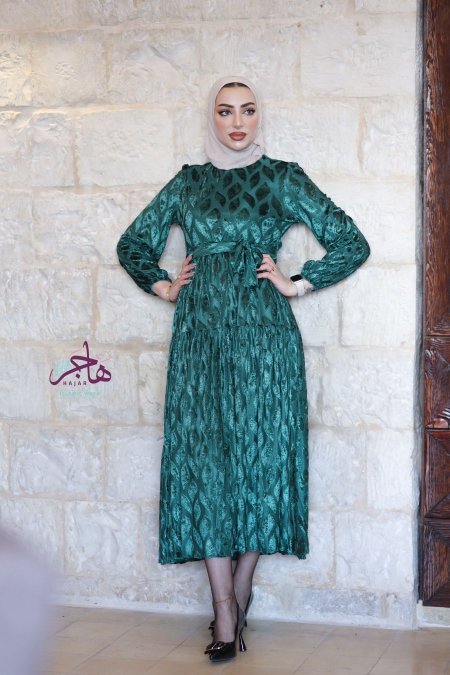 فستان مخمل ناعم  - اخضر