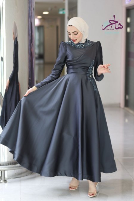 فستان سواريه  - رمادي