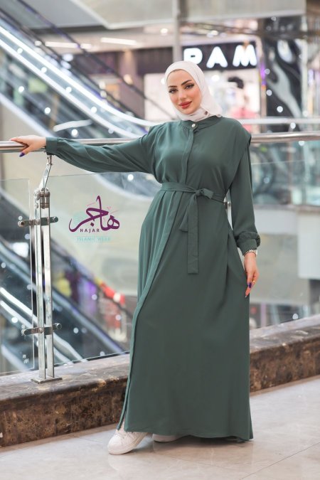 عباية قصة فستان  - اخضر غامق