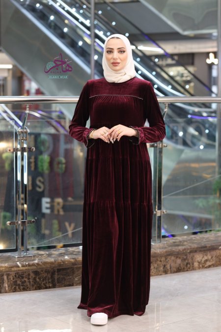فستان مخمل رسمي عملي  - خمري