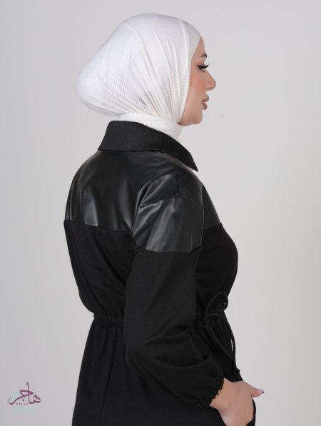 فستان  قطن وجلد  - اسود <br> <span class='text-color-warm'>نفدت الكمية</span>