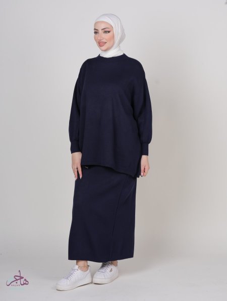 طقم تنورة صوف  - كحلي <br> <span class='text-color-warm'>نفدت الكمية</span>